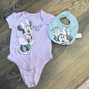 6-9 Month Minnie Mouse Onesie with Matching Bib